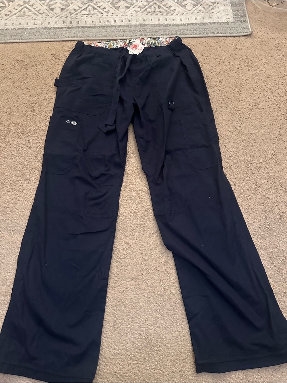 Lilly Pulitzer Women's Navy Cargo Scrub Pants with Floral Waistband